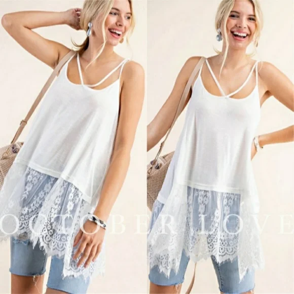SALE! White Lacey Trimmed Cami Tunic - Picture 1 of 2